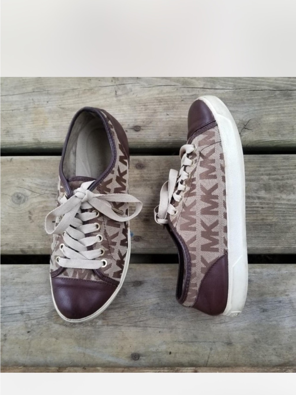Michael Kors Beige Brown Logo Low-Top Sneakers